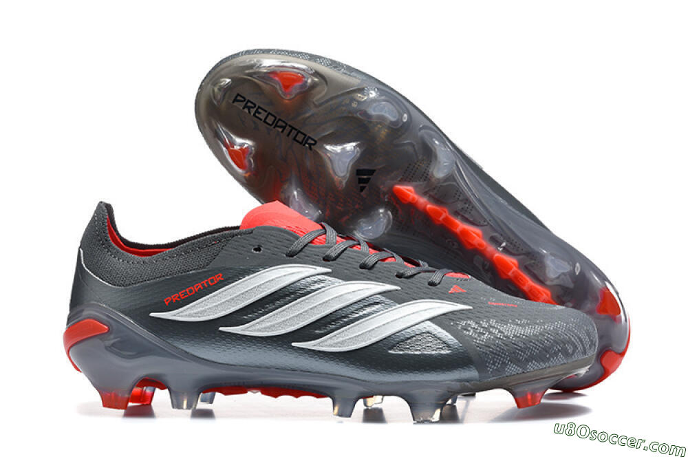 Adidas Predator 26 Elite FG Firm Ground Soccer Cleats - Gray/Crimson Red/Slate Gray 1