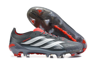 Adidas Predator 26 Elite FG Firm Ground Soccer Cleats - Gray/Crimson Red/Slate Gray
