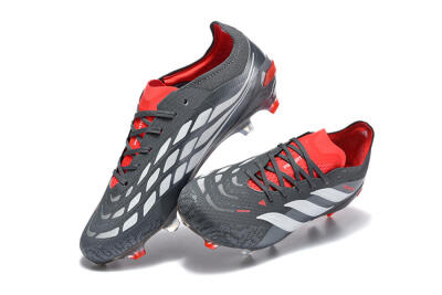 Adidas Predator 26 Elite FG Firm Ground Soccer Cleats - Gray/Crimson Red/Slate Gray
