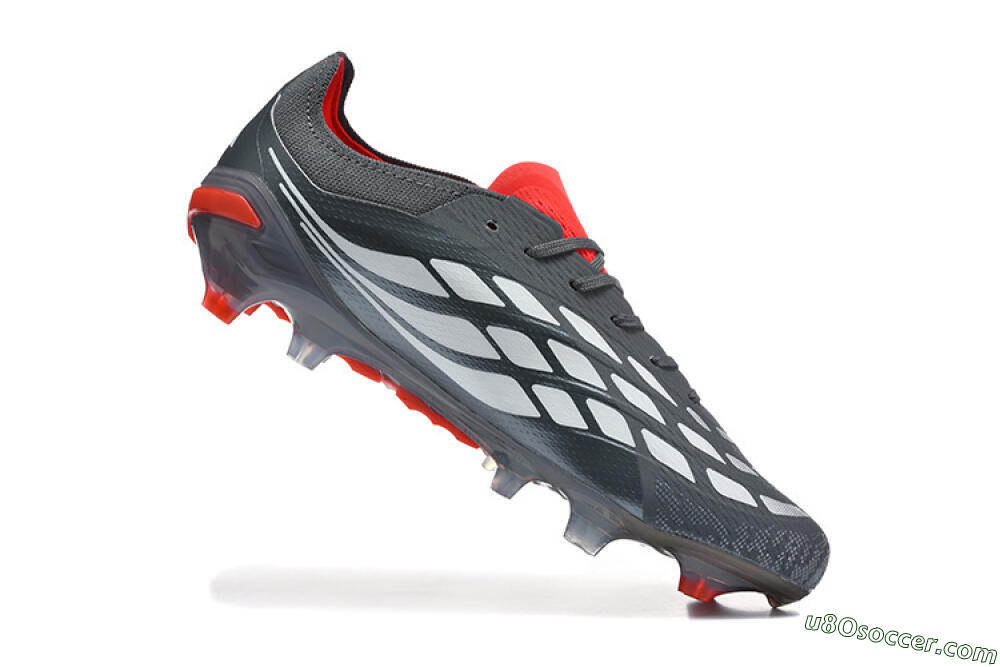Adidas Predator 26 Elite FG Firm Ground Soccer Cleats - Gray/Crimson Red/Slate Gray 7