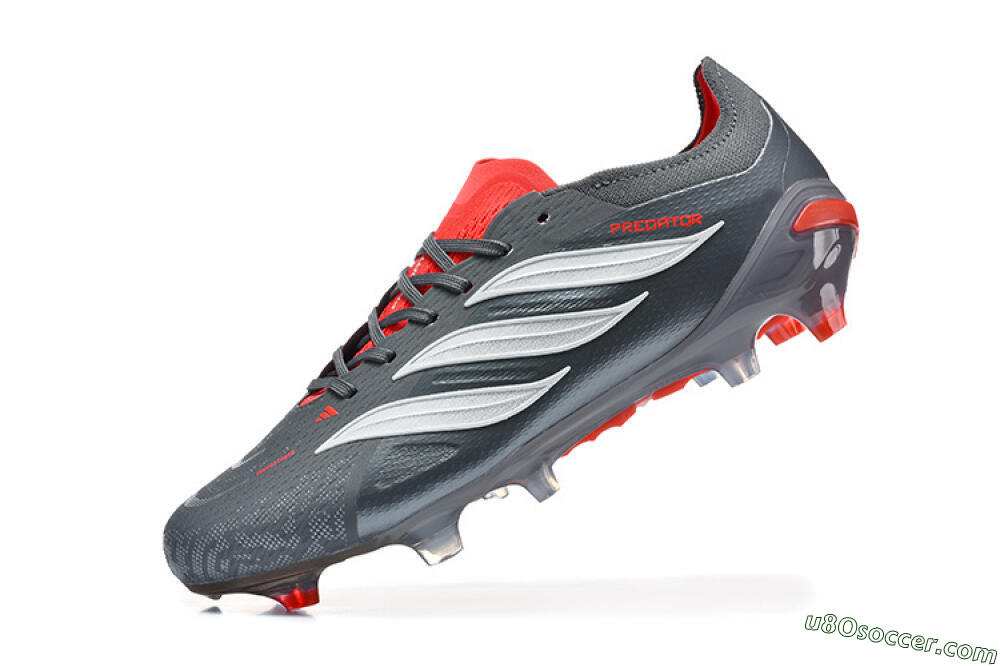Adidas Predator 26 Elite FG Firm Ground Soccer Cleats - Gray/Crimson Red/Slate Gray 8