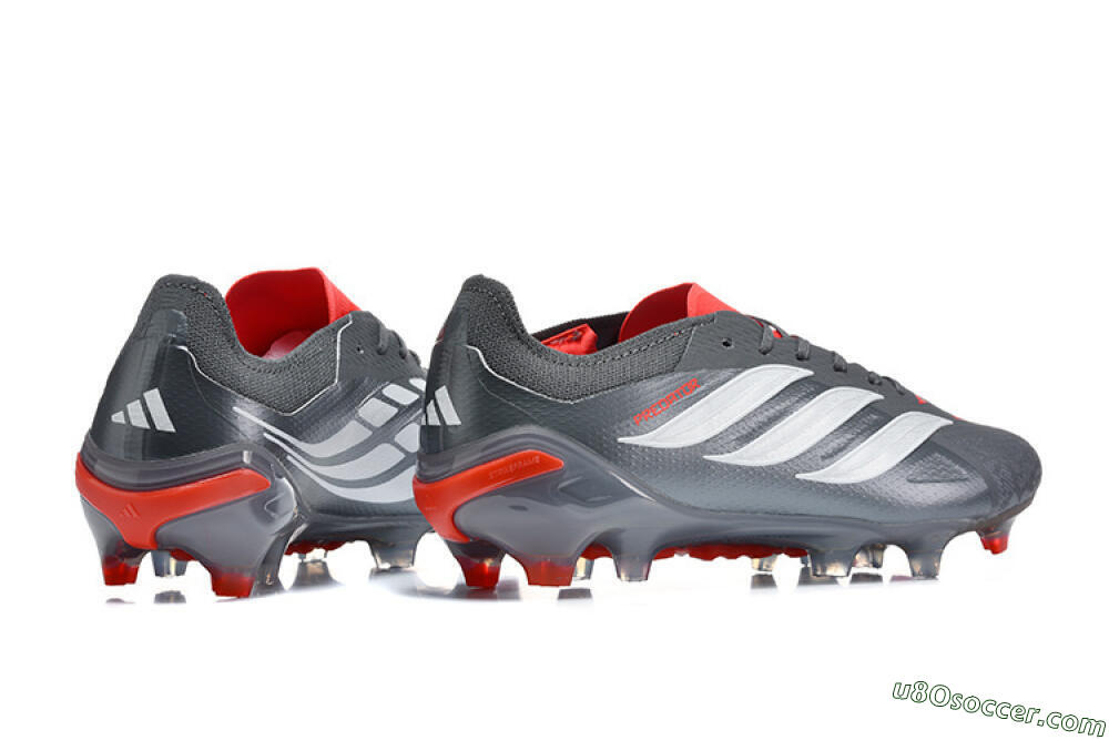 Adidas Predator 26 Elite FG Firm Ground Soccer Cleats - Gray/Crimson Red/Slate Gray 9