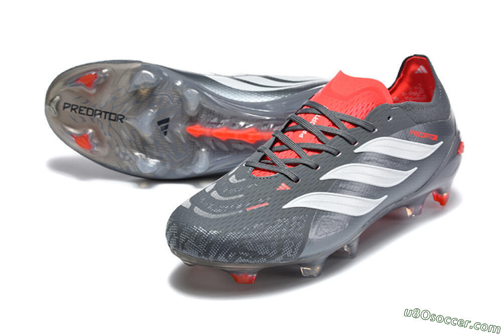 Adidas Predator 26 Elite FG Firm Ground Soccer Cleats - Gray/Crimson Red/Slate Gray 3