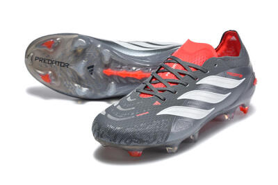 Adidas Predator 26 Elite FG Firm Ground Soccer Cleats - Gray/Crimson Red/Slate Gray