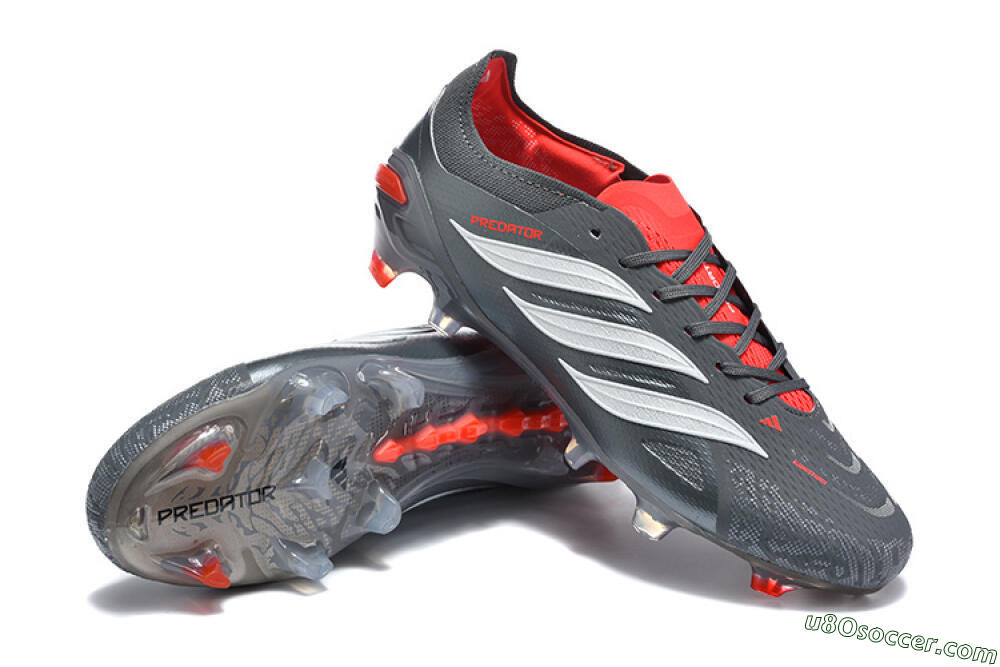 Adidas Predator 26 Elite FG Firm Ground Soccer Cleats - Gray/Crimson Red/Slate Gray 4