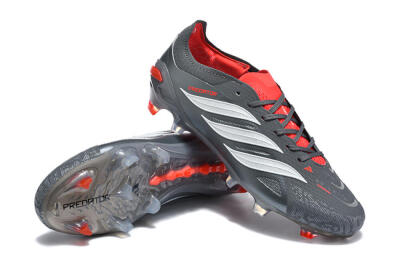 Adidas Predator 26 Elite FG Firm Ground Soccer Cleats - Gray/Crimson Red/Slate Gray