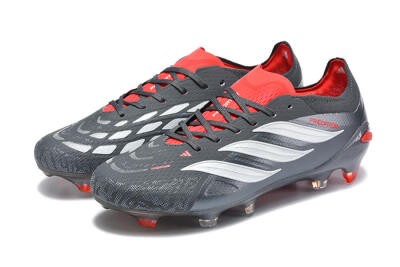 Adidas Predator 26 Elite FG Firm Ground Soccer Cleats - Gray/Crimson Red/Slate Gray