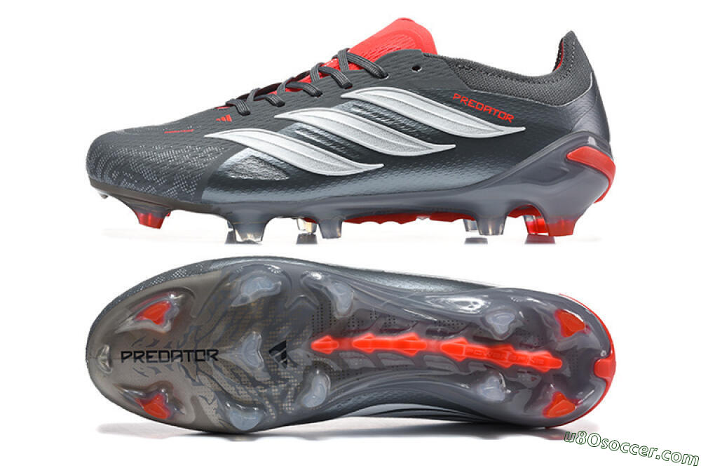 Adidas Predator 26 Elite FG Firm Ground Soccer Cleats - Gray/Crimson Red/Slate Gray 0