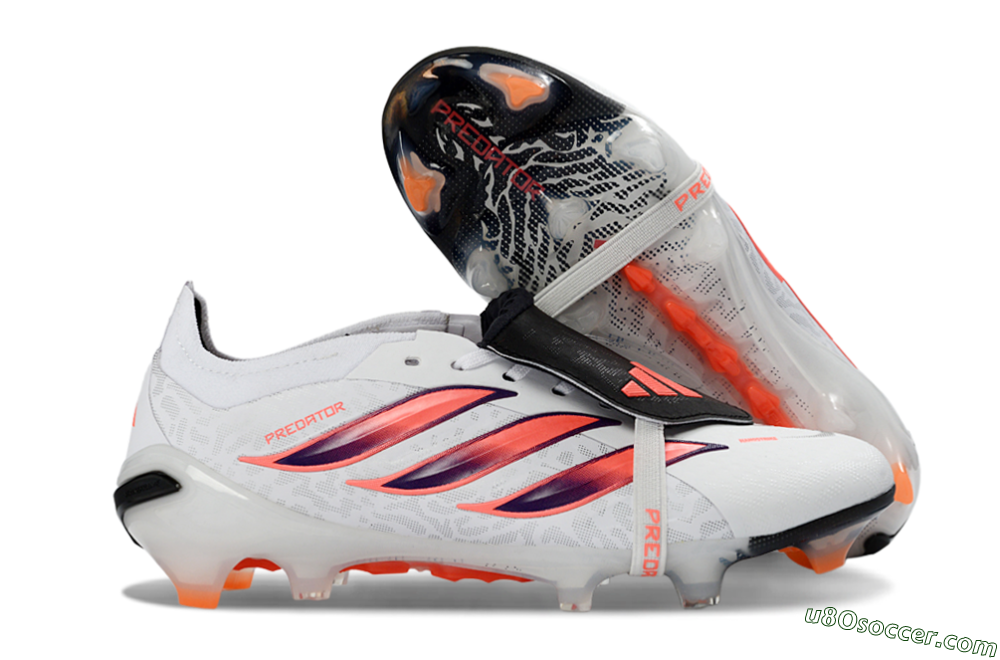 Adidas Predator 26 Elite Fold-Over Tongue FG Firm Ground Soccer Cleats - White/Electric Orange/Dark Purple 1