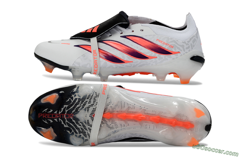 Adidas Predator 26 Elite Fold-Over Tongue FG Firm Ground Soccer Cleats - White/Electric Orange/Dark Purple 0