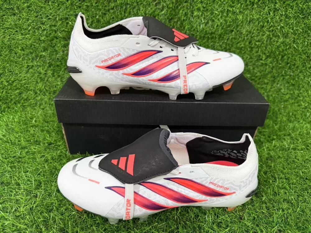 Adidas Predator 26 Elite Fold-Over Tongue FG Firm Ground Soccer Cleats - White/Electric Orange/Dark Purple