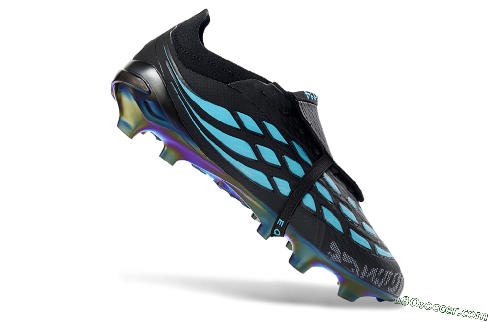Adidas Predator 26 Elite Fold-Over Tongue FG Firm Ground Soccer Cleats - Black/Electric Blue/Iridescent Green 4