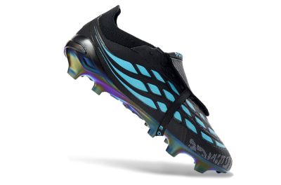 Adidas Predator 26 Elite Fold-Over Tongue FG Firm Ground Soccer Cleats - Black/Electric Blue/Iridescent Green