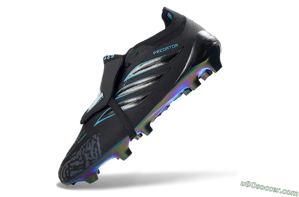 Adidas Predator 26 Elite Fold-Over Tongue FG Firm Ground Soccer Cleats - Black/Electric Blue/Iridescent Green 5