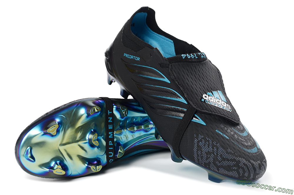 Adidas Predator 26 Elite Fold-Over Tongue FG Firm Ground Soccer Cleats - Black/Electric Blue/Iridescent Green 3