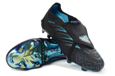 Adidas Predator 26 Elite Fold-Over Tongue FG Firm Ground Soccer Cleats - Black/Electric Blue/Iridescent Green
