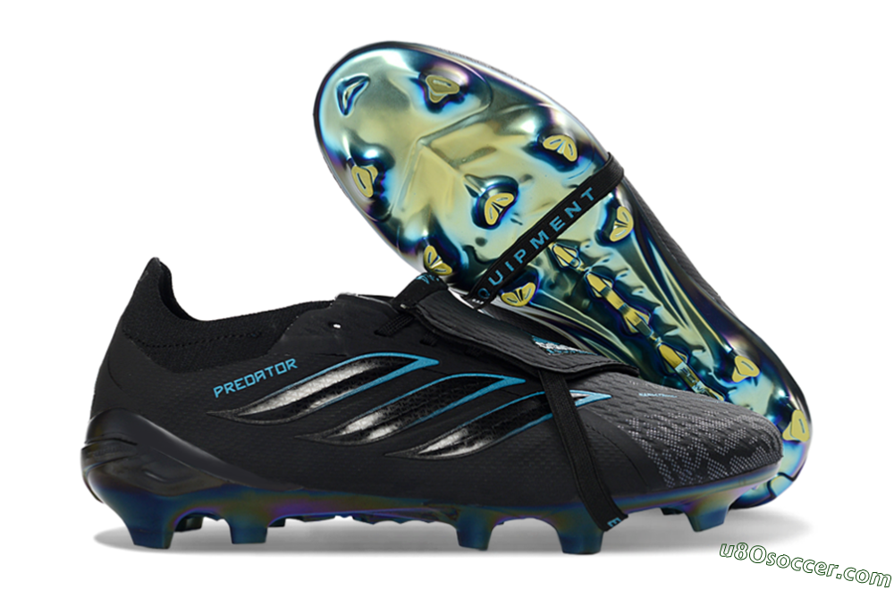 Adidas Predator 26 Elite Fold-Over Tongue FG Firm Ground Soccer Cleats - Black/Electric Blue/Iridescent Green 1