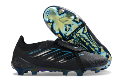 Adidas Predator 26 Elite Fold-Over Tongue FG Firm Ground Soccer Cleats - Black/Electric Blue/Iridescent Green