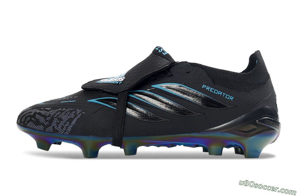 Adidas Predator 26 Elite Fold-Over Tongue FG Firm Ground Soccer Cleats - Black/Electric Blue/Iridescent Green 2
