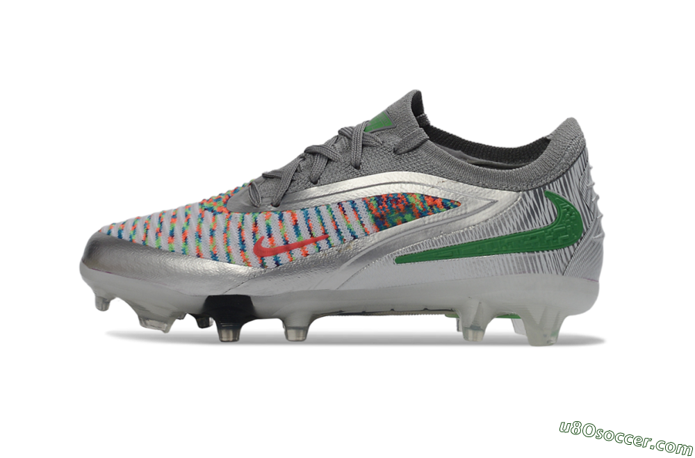 Nike Phantom 6 Elite Low FG Firm Ground Soccer Cleats - Silver/Vibrant Green/Multicolor 1