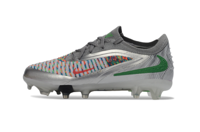Nike Phantom 6 Elite Low FG Firm Ground Soccer Cleats - Silver/Vibrant Green/Multicolor