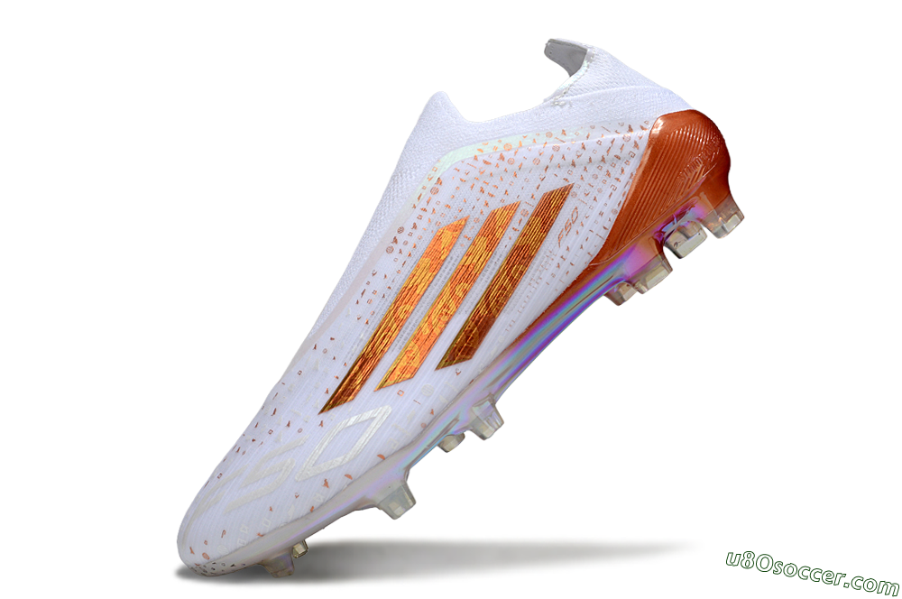 Adidas F50 Elite Laceless FG Firm Ground Soccer Cleats - White/Copper Flame/Golden Iris 5