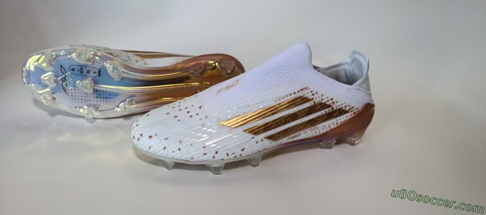 Adidas F50 Elite Laceless FG Firm Ground Soccer Cleats - White/Copper Flame/Golden Iris