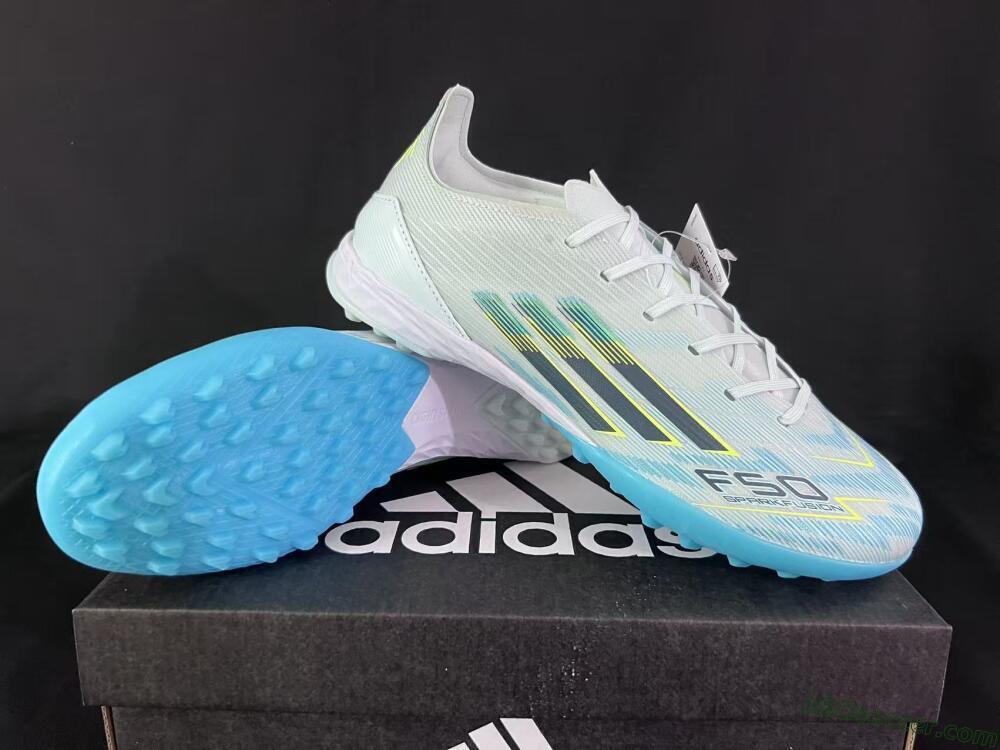 Adidas F50 Pro TF Artificial Turf Soccer Shoes - Blue/Aqua Blue/Neon Yellow