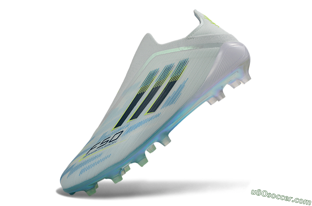 Adidas F50 Elite Laceless FG Firm Ground Soccer Cleats - White/Neon Yellow/Iridescent Blue 5