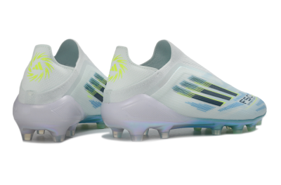Adidas F50 Elite Laceless FG Firm Ground Soccer Cleats - White/Neon Yellow/Iridescent Blue