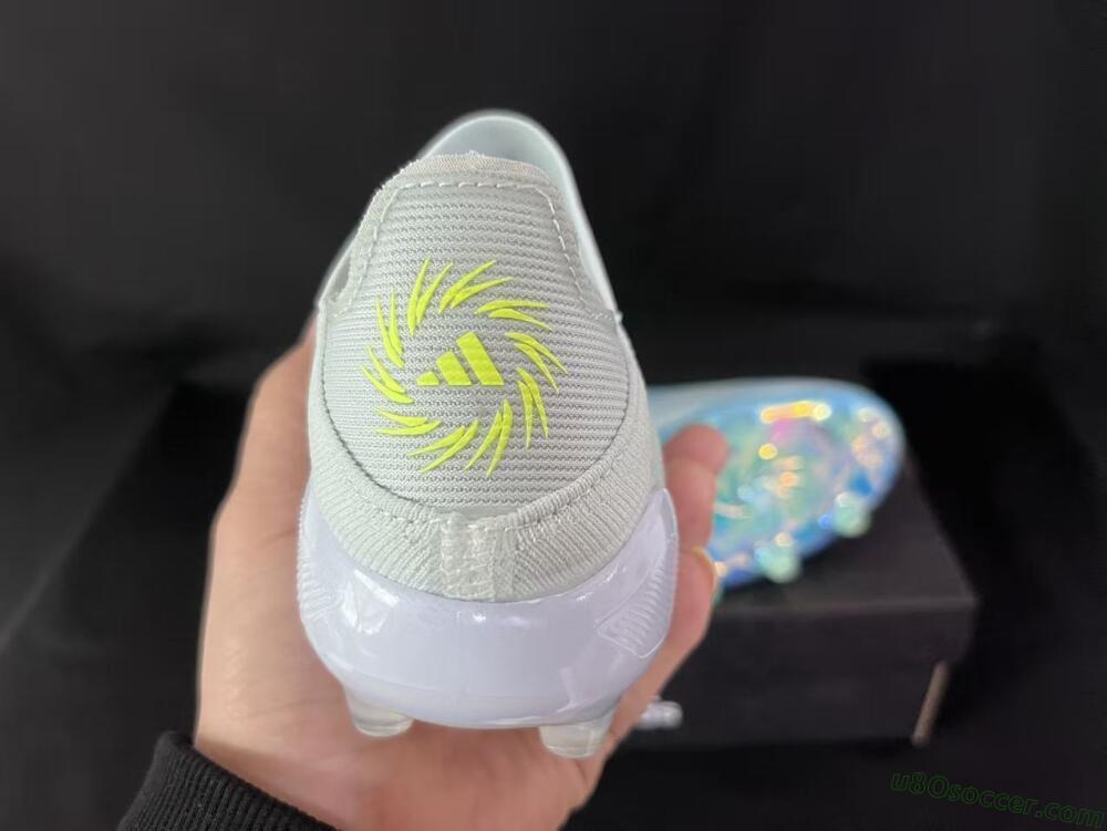 Adidas F50 Elite Laceless FG Firm Ground Soccer Cleats - White/Neon Yellow/Iridescent Blue