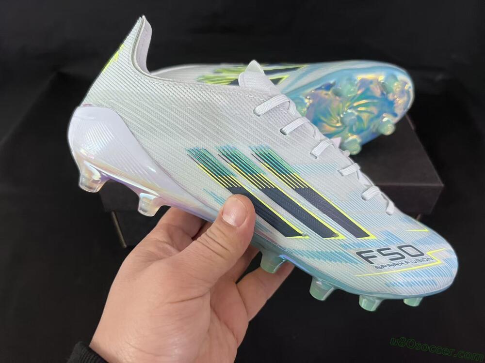 Adidas F50 Elite AG Artificial Grass Soccer Cleats - Light/Iridescent Blue/Spectral Yellow