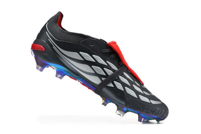 Adidas Predator 26 Elite Fold-Over Tongue FG Firm Ground Soccer Cleats - Black/Crimson Red/Metallic Silver