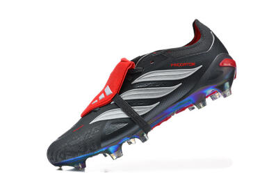 Adidas Predator 26 Elite Fold-Over Tongue FG Firm Ground Soccer Cleats - Black/Crimson Red/Metallic Silver