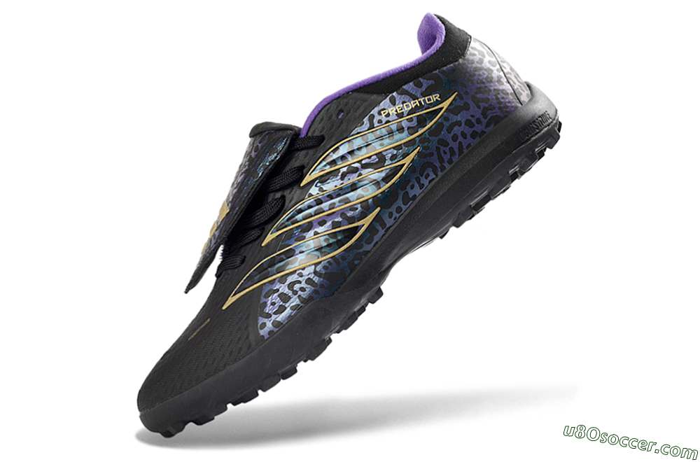 Adidas Predator 26 Elite Fold-Over Tongue TF Artificial Turf Soccer Shoes - Black/Royal Purple/Gold 5