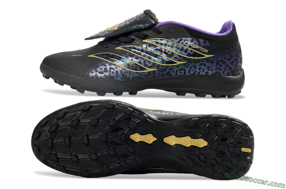 Adidas Predator 26 Elite Fold-Over Tongue TF Artificial Turf Soccer Shoes - Black/Royal Purple/Gold 0