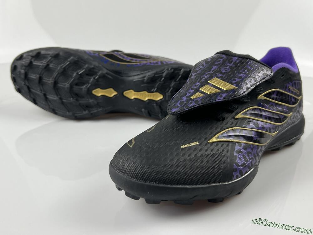 Adidas Predator 26 Elite Fold-Over Tongue TF Artificial Turf Soccer Shoes - Black/Royal Purple/Gold