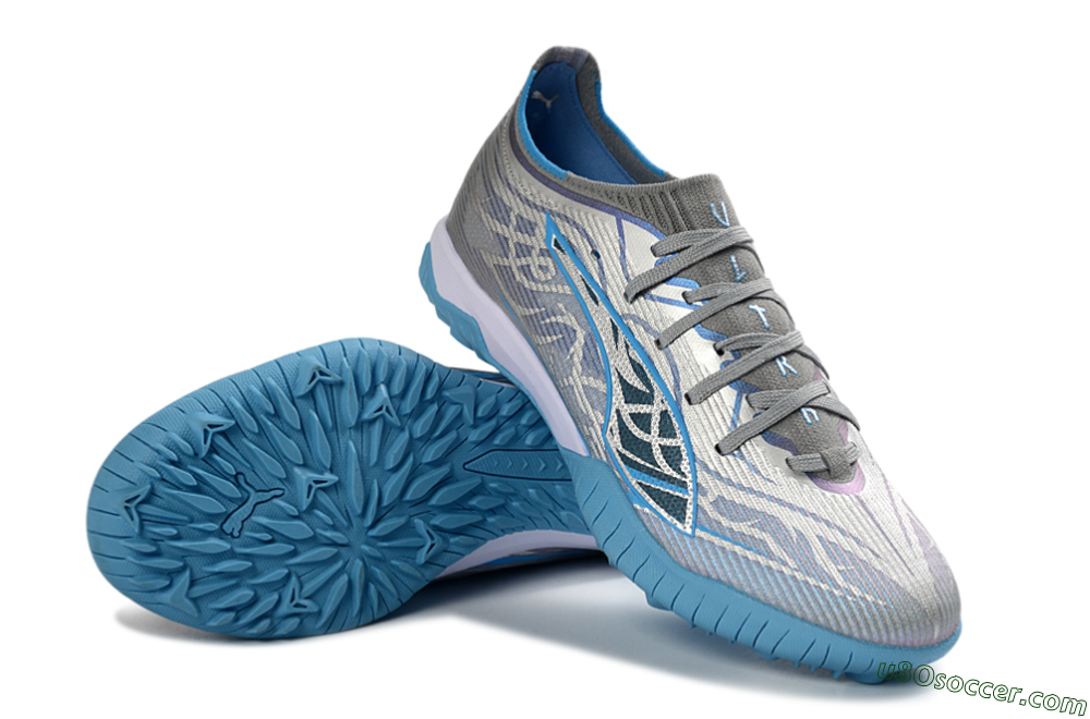 Puma Ultra Ultimate TF Artificial Turf Soccer Shoes - Gray/Sky Blue/Silver 3