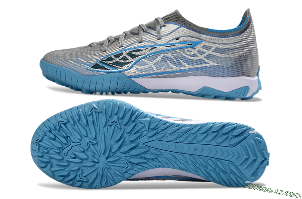 Puma Ultra Ultimate TF Artificial Turf Soccer Shoes - Gray/Sky Blue/Silver 0