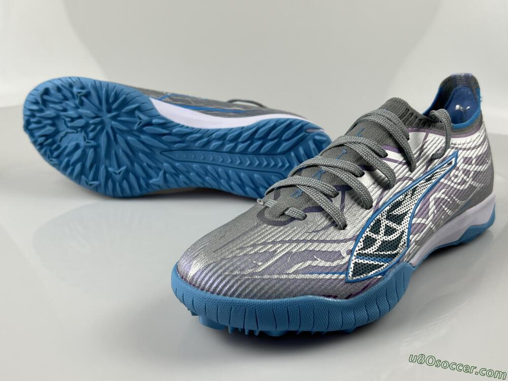 Puma Ultra Ultimate TF Artificial Turf Soccer Shoes - Gray/Sky Blue/Silver