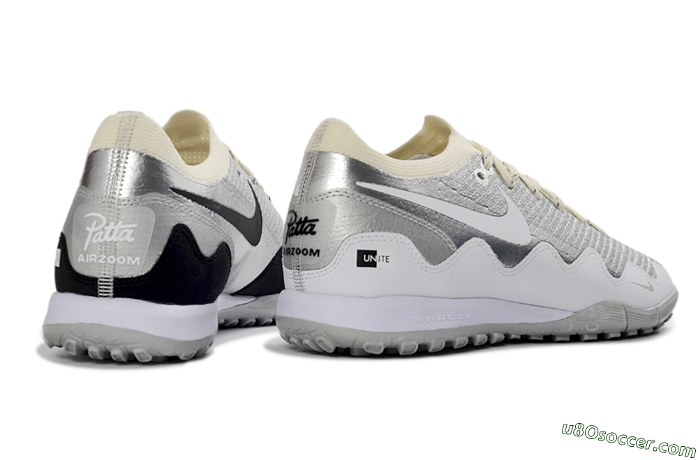 Patta United x Nike Air Zoom Mercurial Vapor 16 Elite TF Artificial Turf Soccer Shoes - Silver/Black/Silver 6