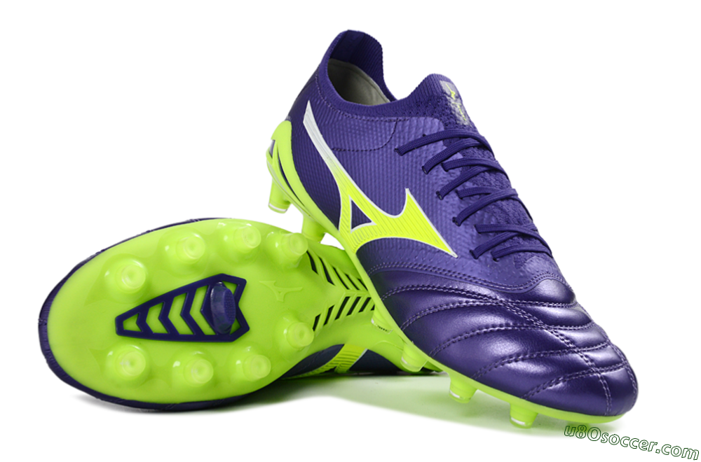 Mizuno Morelia Neo 4 FG Firm Ground Soccer Cleats - Purple/Vibrant Green/Deep Violet 0
