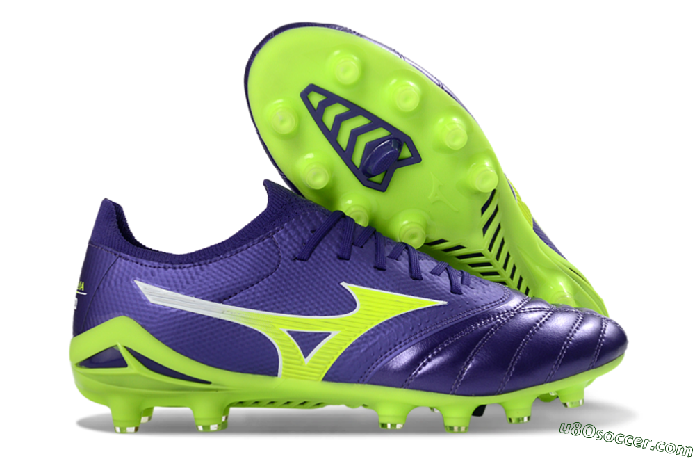 Mizuno Morelia Neo 4 FG Firm Ground Soccer Cleats - Purple/Vibrant Green/Deep Violet 1