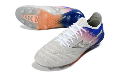 Mizuno Morelia Neo 4 FG Firm Ground Soccer Cleats - Silver/Blue Wave/Pink Gradient