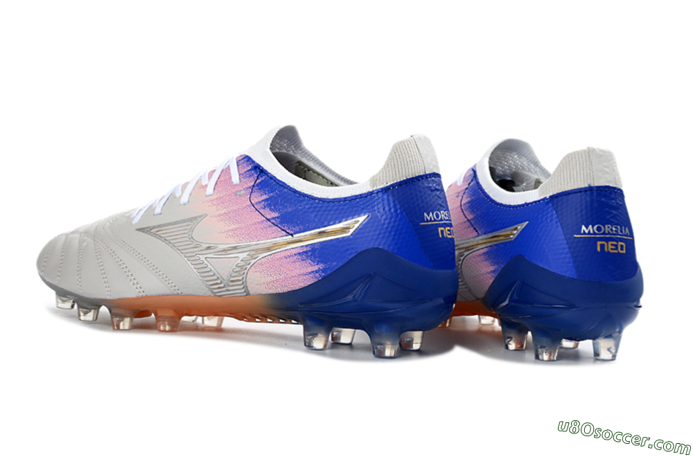 Mizuno Morelia Neo 4 FG Firm Ground Soccer Cleats - Silver/Blue Wave/Pink Gradient 4
