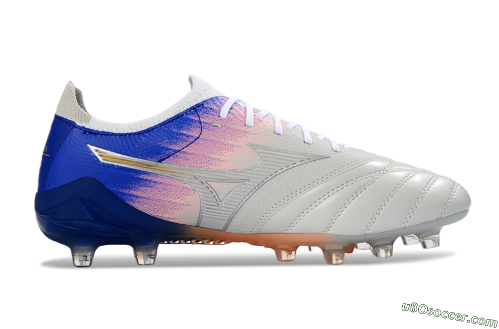 Mizuno Morelia Neo 4 FG Firm Ground Soccer Cleats - Silver/Blue Wave/Pink Gradient 5