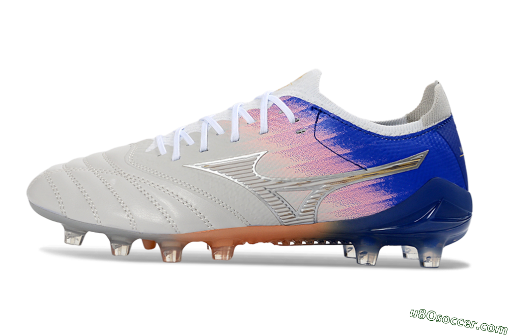 Mizuno Morelia Neo 4 FG Firm Ground Soccer Cleats - Silver/Blue Wave/Pink Gradient 2