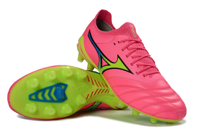 Mizuno Morelia Neo 4 FG Firm Ground Soccer Cleats - Pink/Neon Green/Blue Accent