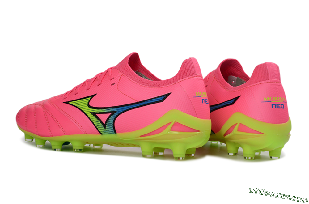 Mizuno Morelia Neo 4 FG Firm Ground Soccer Cleats - Pink/Neon Green/Blue Accent 4