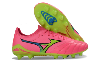 Mizuno Morelia Neo 4 FG Firm Ground Soccer Cleats - Pink/Neon Green/Blue Accent